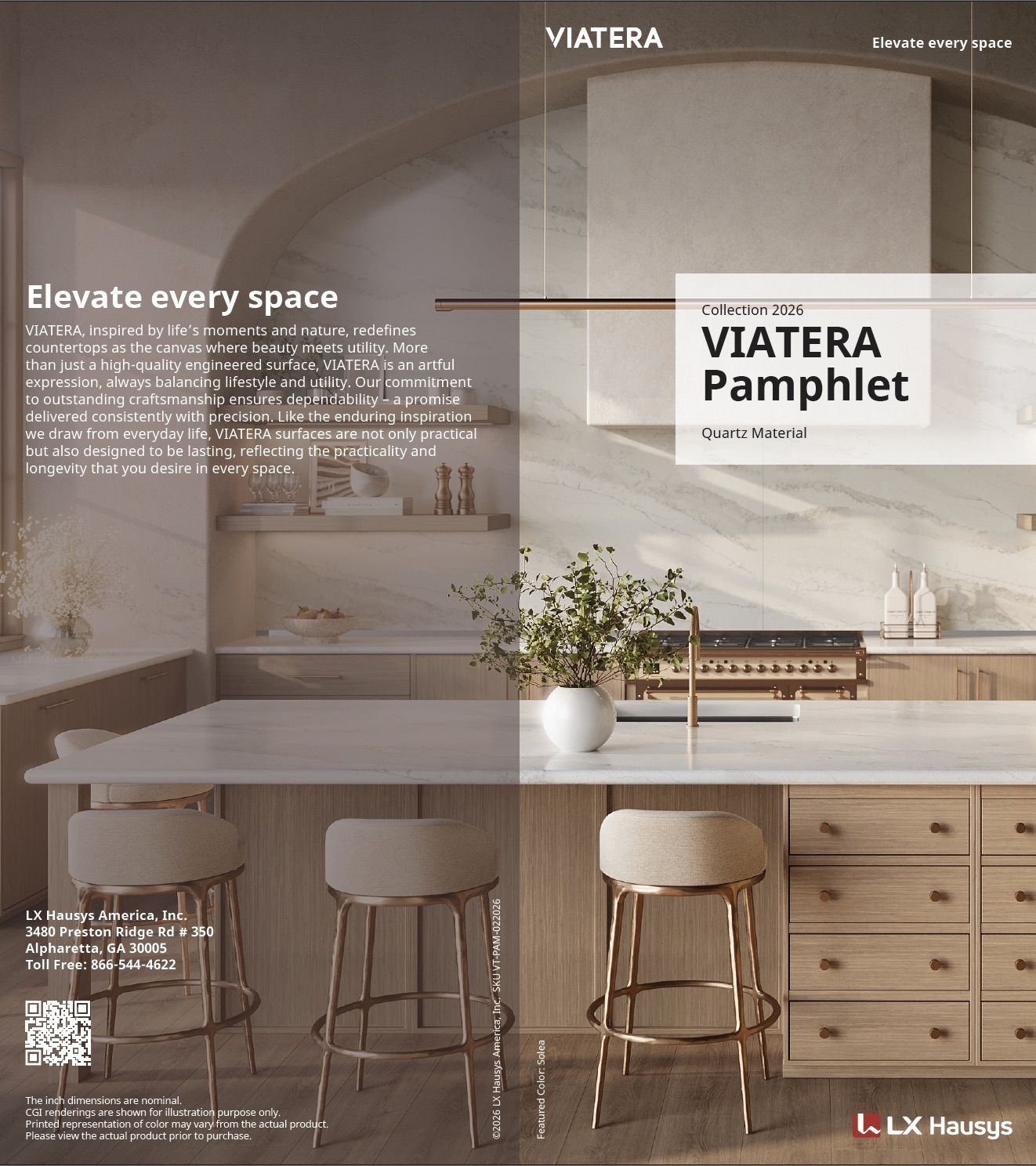 Viatera quartz countertops pamphlet - 2026 color collection and product features by LX Hausys